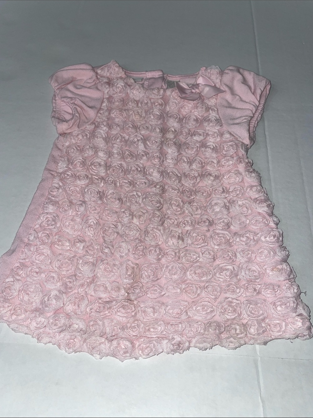 First Impressions Beautiful Light Pink Rosette Puff-Sleeve Dress Girl Size 24 M